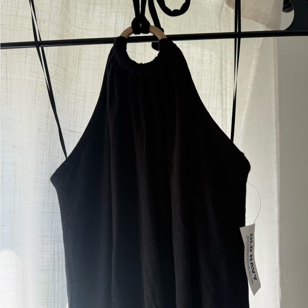 Old Navy Black Halter midi dress with Wooden Ring